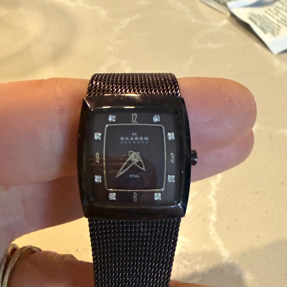 Skagen Black Square Dial Mesh Watch
